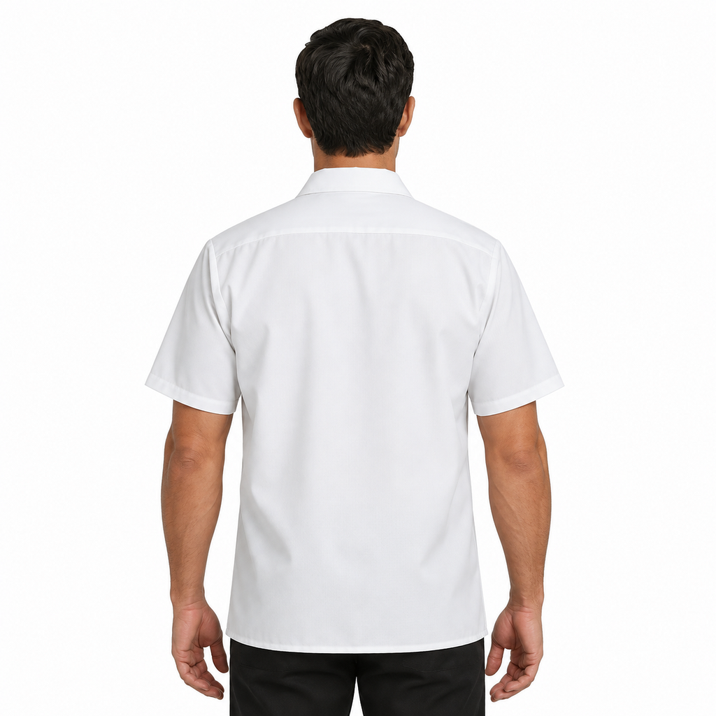 Camisa de cocina Red Kap 5020 para hombre blanca, vista posterior en modelo