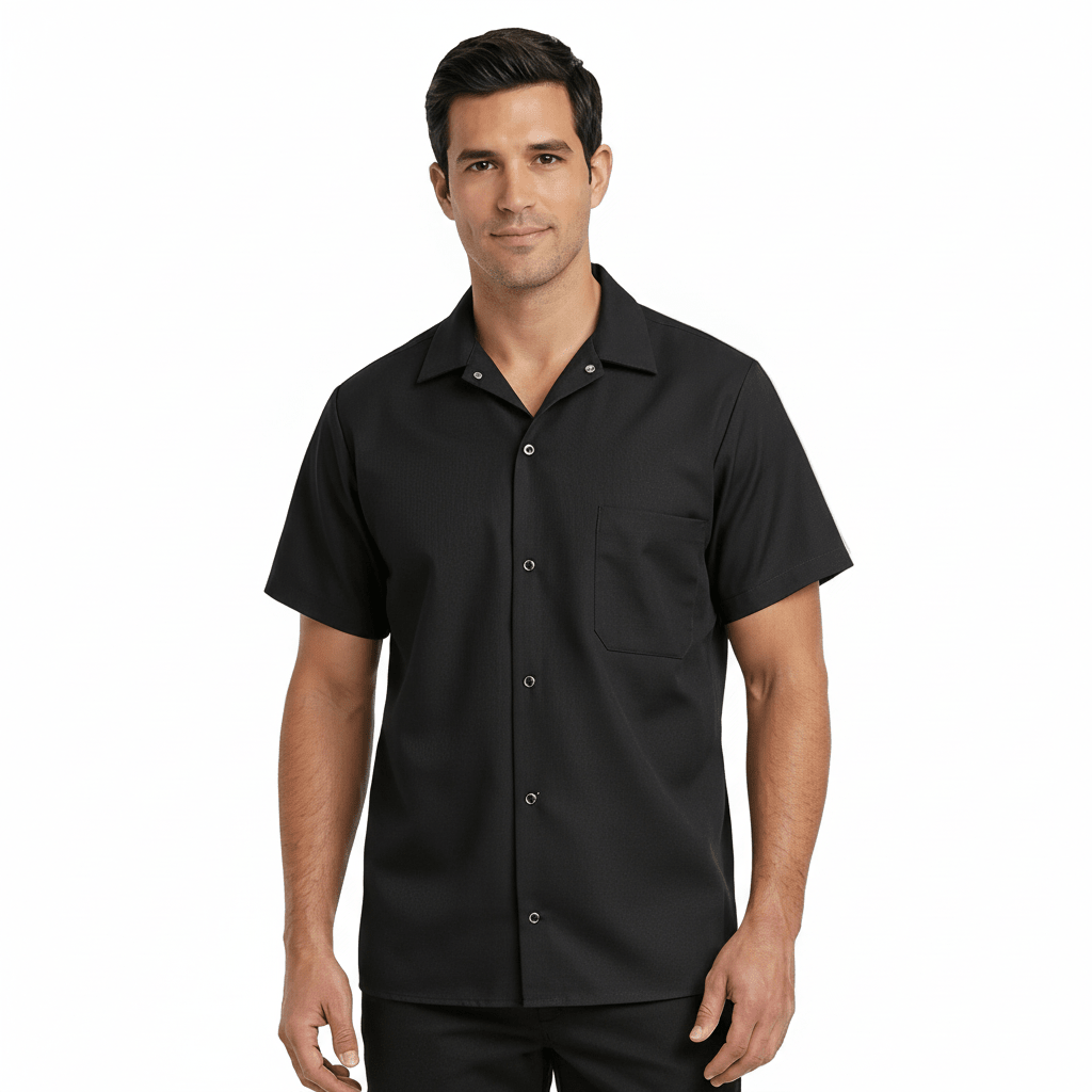 Camisa de cocina Red Kap 5020 para hombre negra, vista frontal en modelo | color:negra