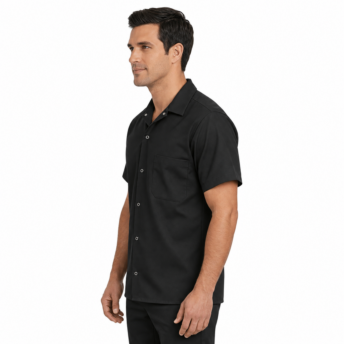 Camisa de cocina Red Kap 5020 para hombre negra, perfil izquierdo en modelo | color:negra