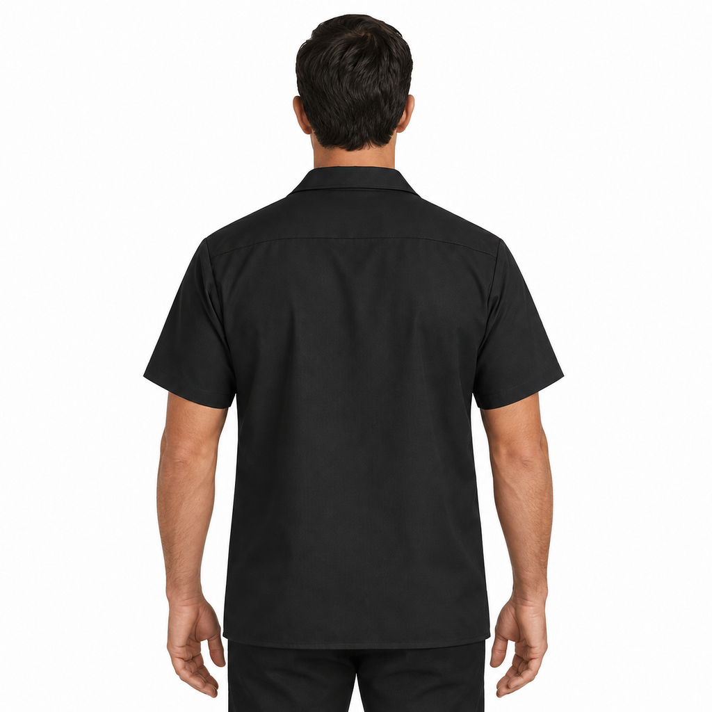Camisa de cocina Red Kap 5020 para hombre negra, vista posterior en modelo