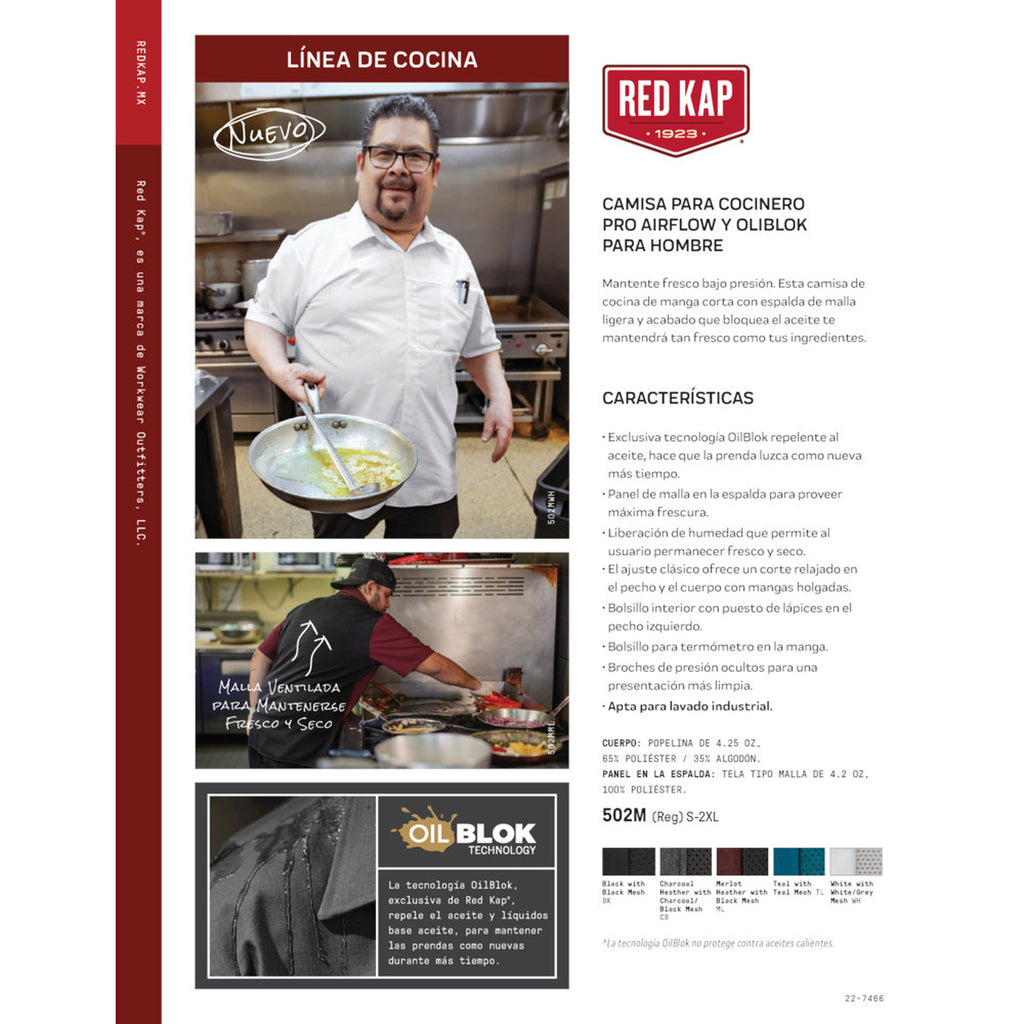 Ficha técnica de la camisa de cocina Red Kap 502M gris Oxford