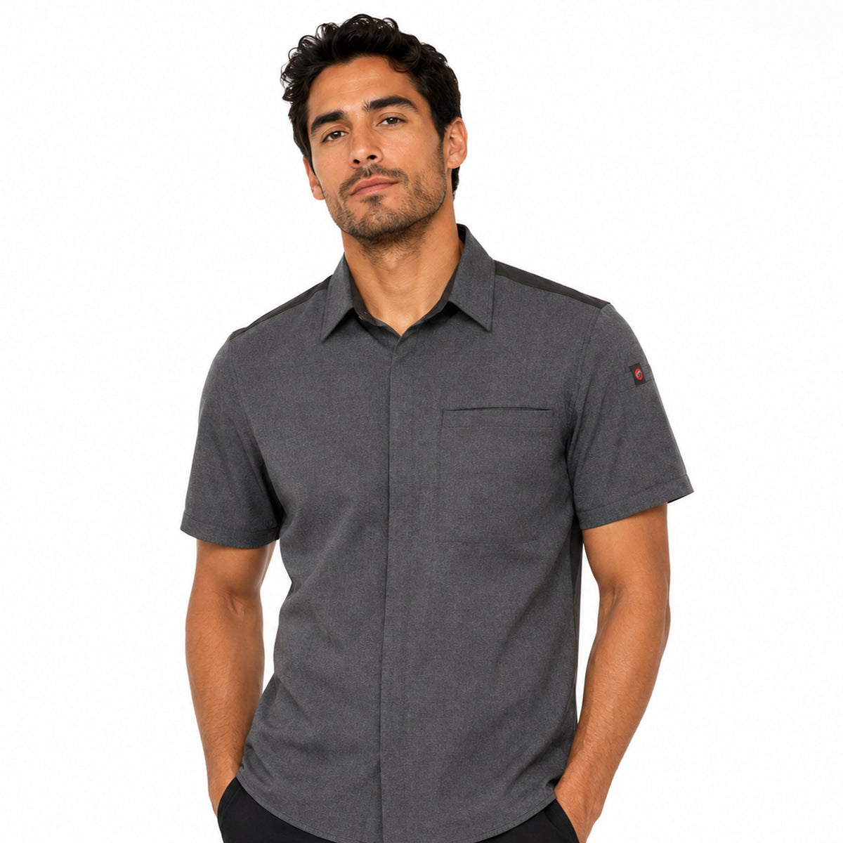 Camisa de cocina Red Kap 502M para hombre gris Oxford, vista frontal en modelo | color:gris-oxford
