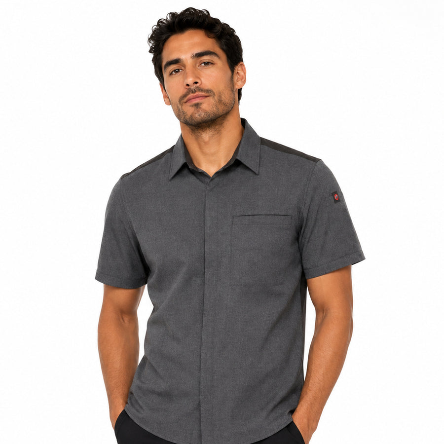 Camisa de cocina Red Kap 502M para hombre gris Oxford, vista frontal en modelo | color:gris-oxford