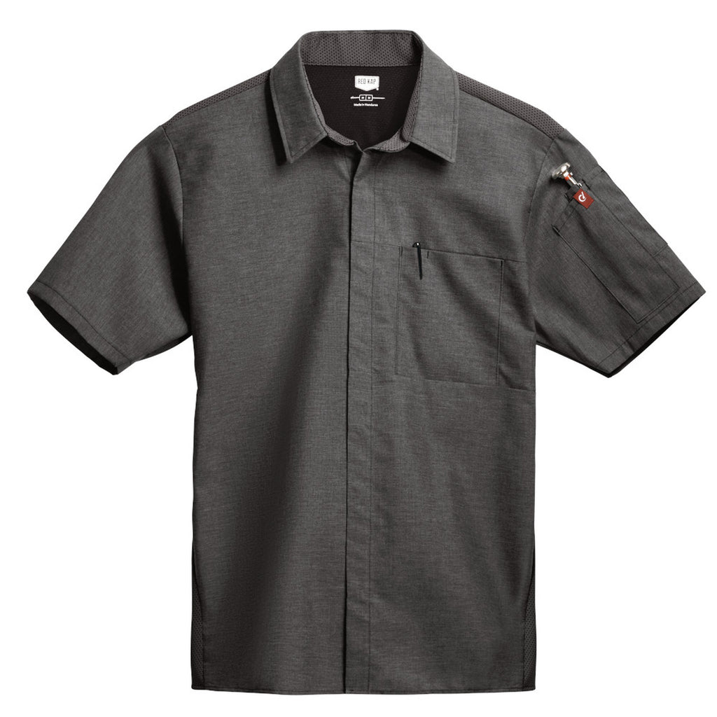 Camisa de cocina Red Kap 502M para hombre gris Oxford, vista frontal secundaria de la prenda