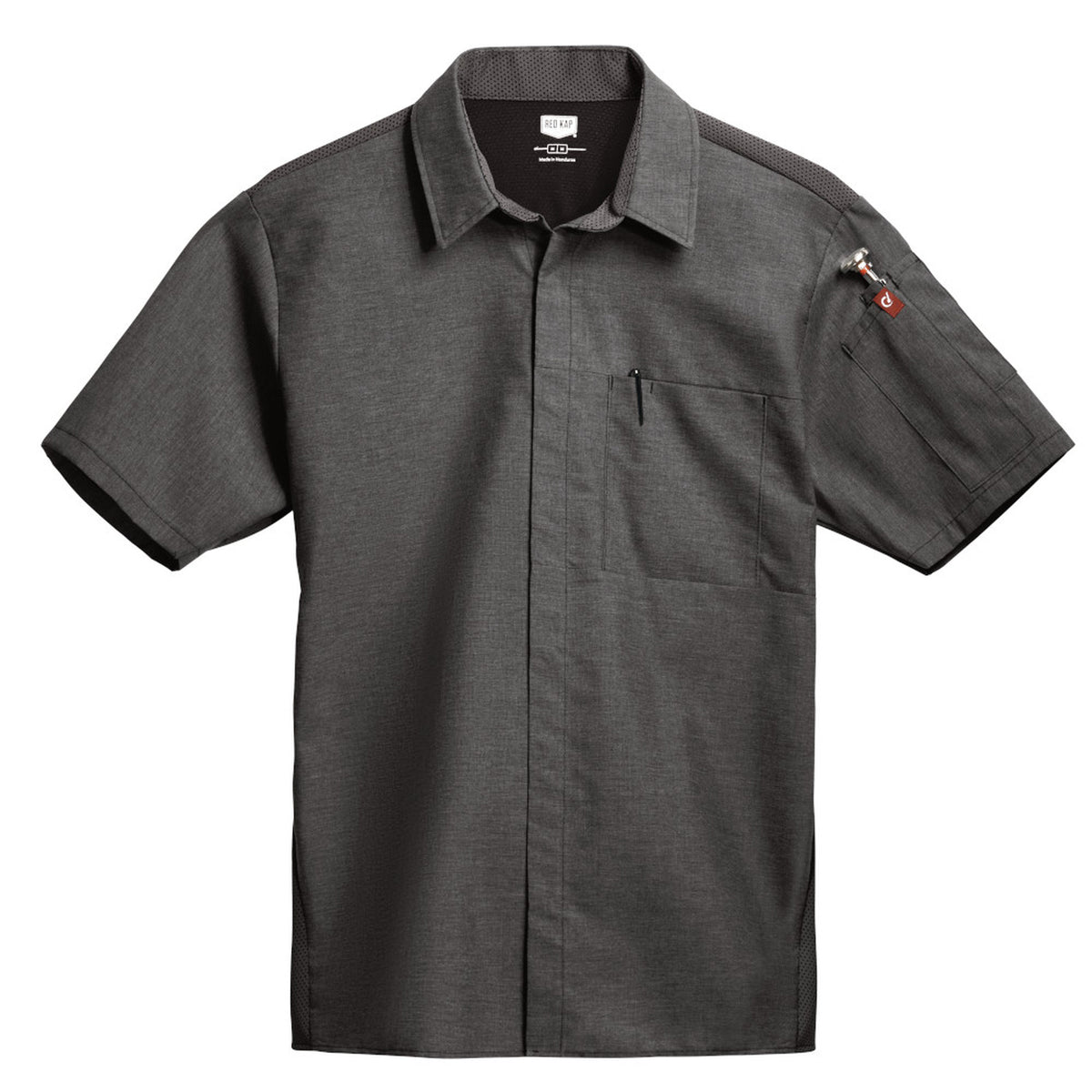 Camisa de cocina Red Kap 502M para hombre gris Oxford, vista frontal secundaria de la prenda | color:gris-oxford