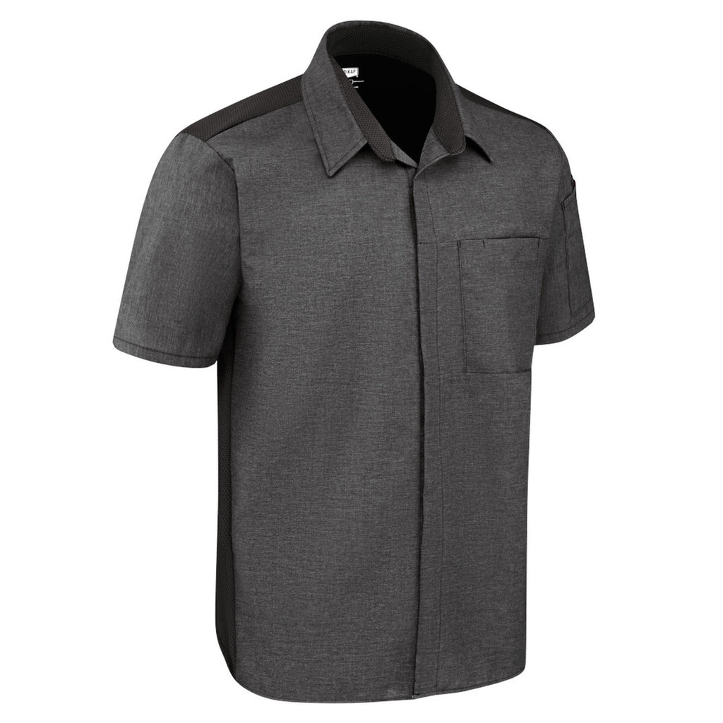 Camisa de cocina Red Kap 502M para hombre gris Oxford, vista tres cuartos derecha de la prenda