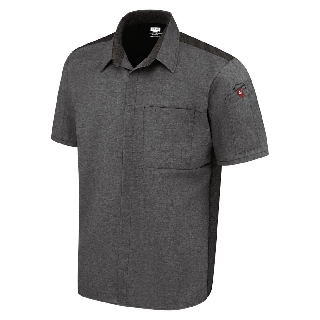 Camisa de cocina Red Kap 502M para hombre gris Oxford, vista tres cuartos izquierda de la prenda