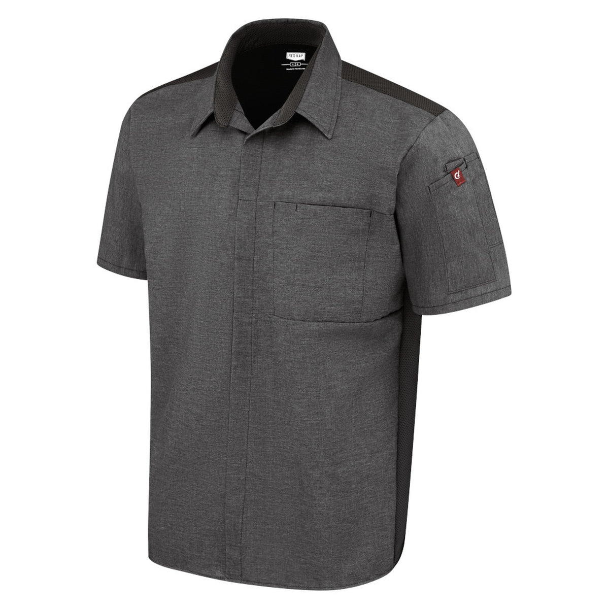 Camisa de cocina Red Kap 502M para hombre gris Oxford, vista tres cuartos izquierda de la prenda | color:gris-oxford