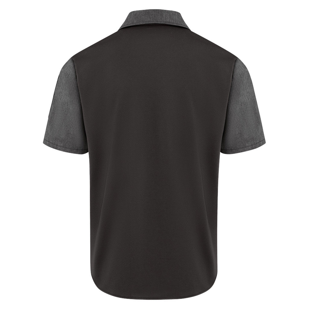 Camisa de cocina Red Kap 502M para hombre gris Oxford, vista posterior de la prenda con panel de malla