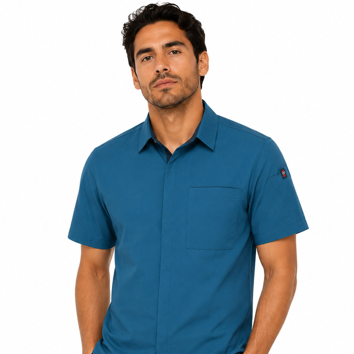 Camisa de cocina Red Kap 502M para hombre teal, vista frontal en modelo | color:teal