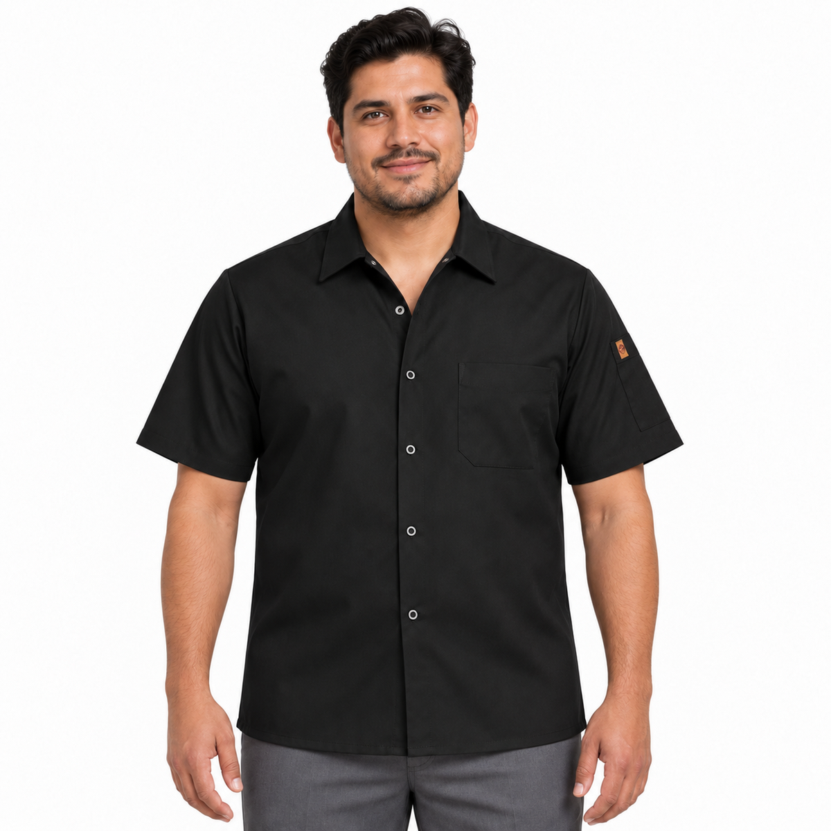 Camisa de cocina Red Kap 502X para hombre negra, vista frontal en modelo | color:negra