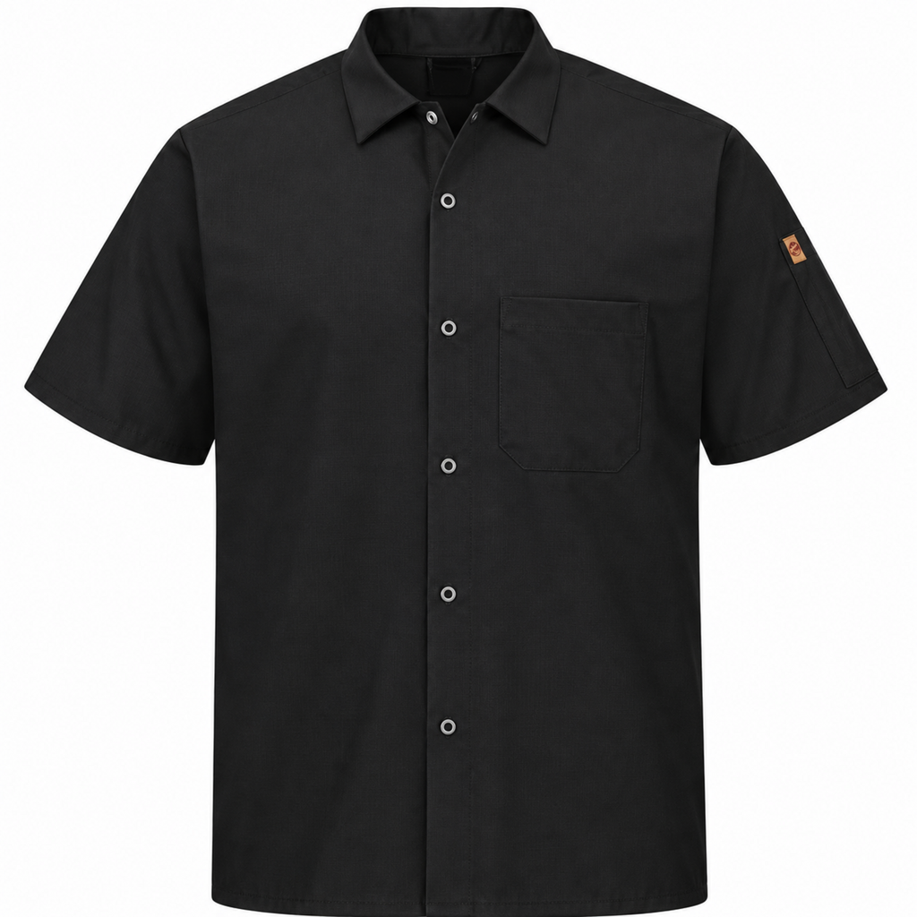 Camisa de cocina Red Kap 502X para hombre negra, vista frontal de la prenda
