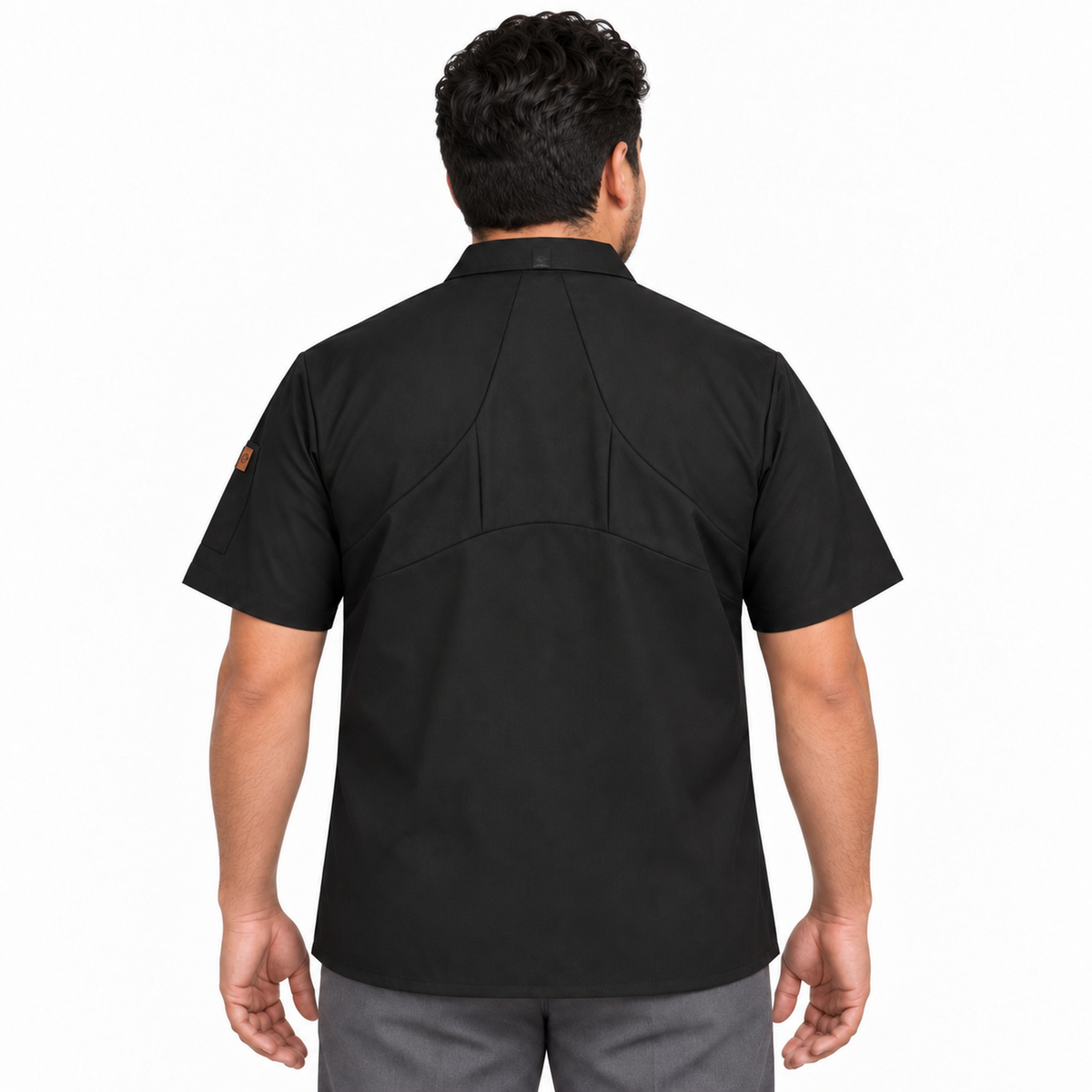 Camisa de cocina Red Kap 502X para hombre negra, vista posterior en modelo | color:negra