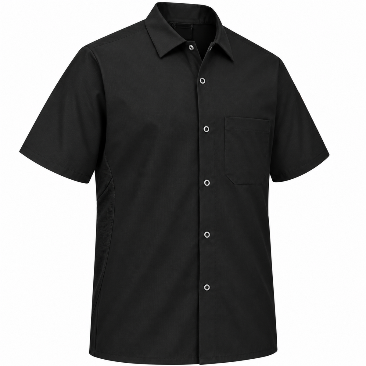 Camisa de cocina Red Kap 502X para hombre negra, tres cuartos izquierdo de la prenda | color:negra