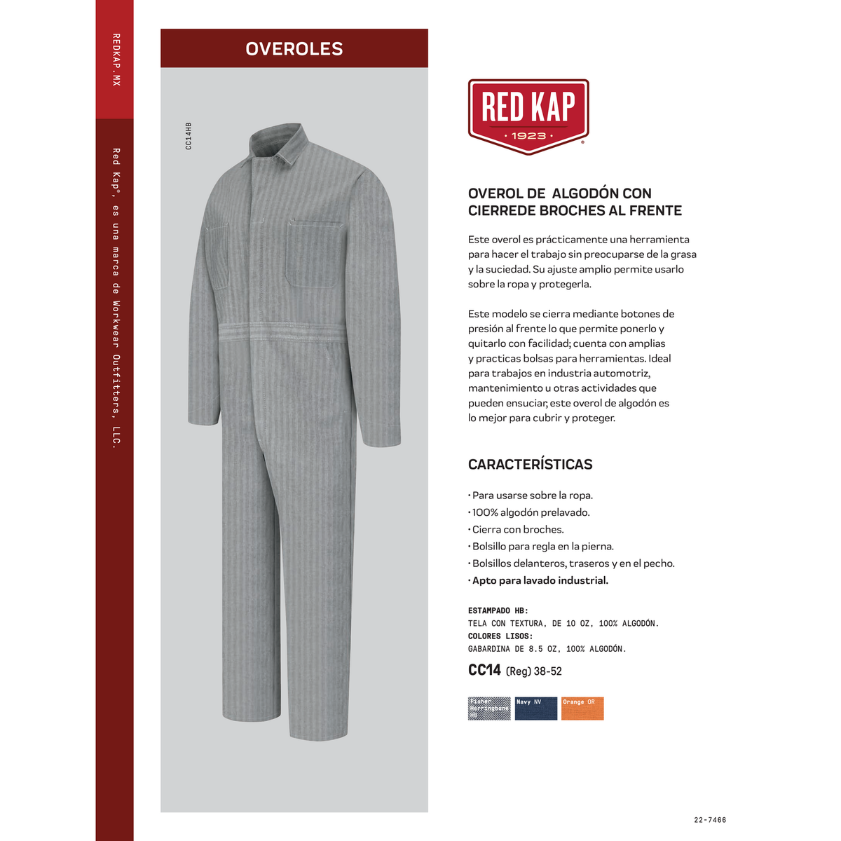 Overol Red Kap CC14 para hombre, ficha técnica oficial | color:todos
