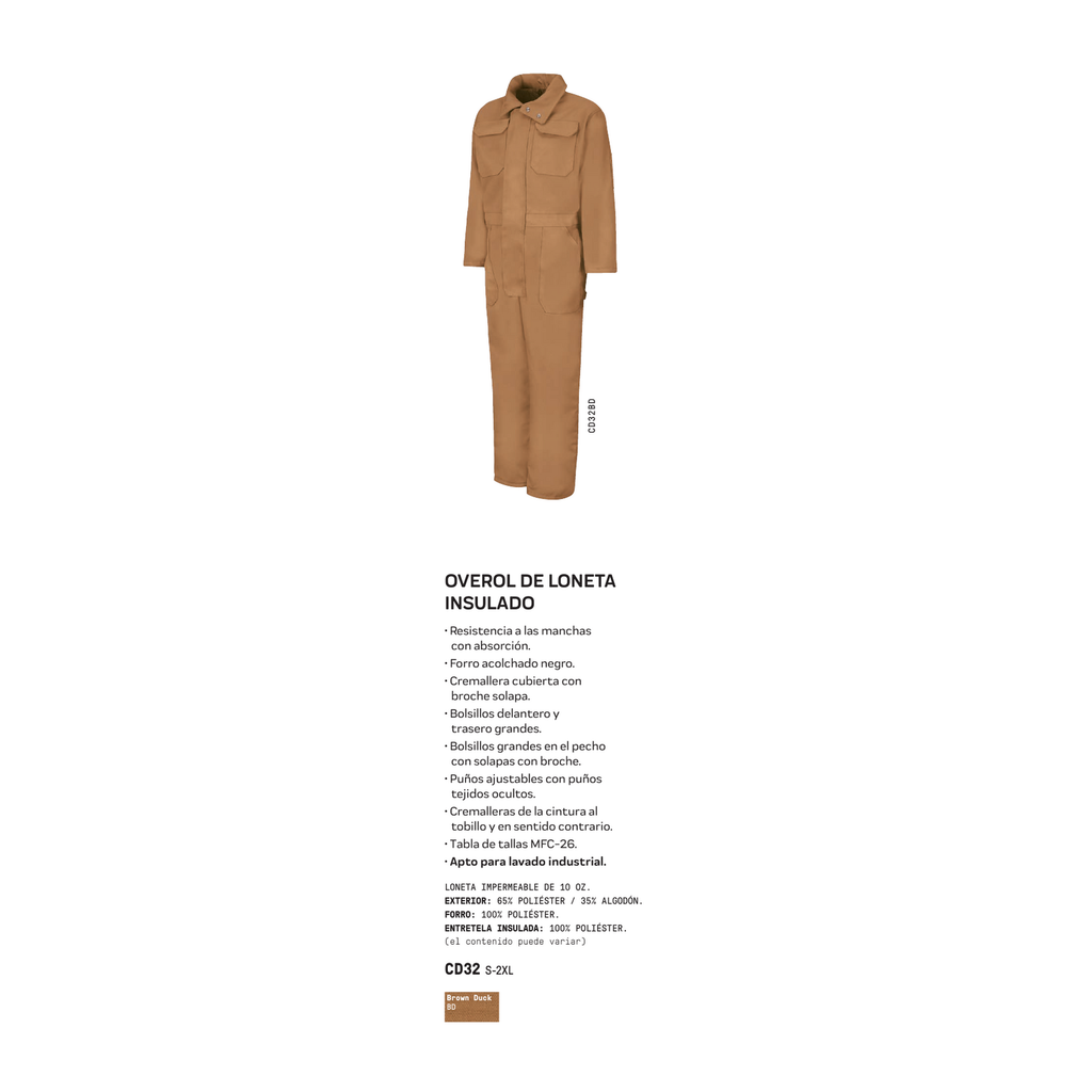 Ficha técnica oficial del overol térmico Red Kap CD32 Brown Duck