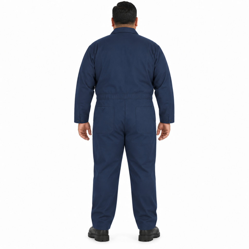 Overol ligero Red Kap CP30 para hombre Azul Marino, vista posterior con modelo de talla extra