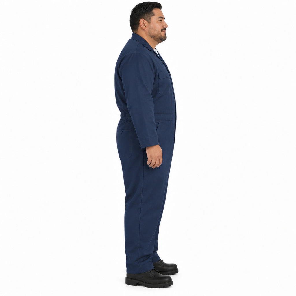 Overol ligero Red Kap CP30 para hombre Azul Marino, perfil derecho con modelo de talla extra