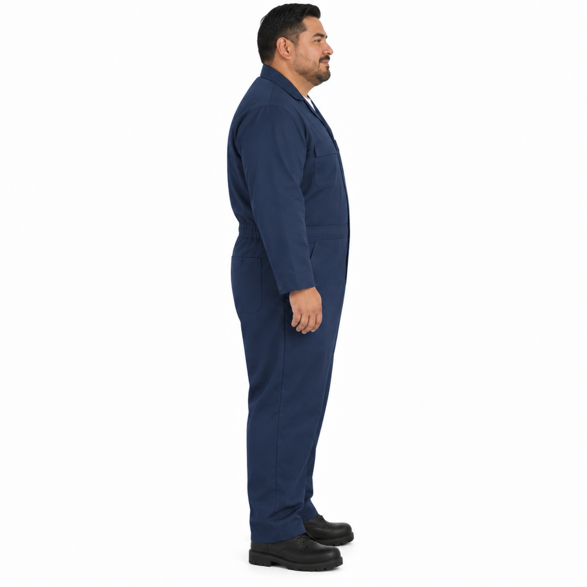 Overol ligero Red Kap CP30 para hombre Azul Marino, perfil derecho con modelo de talla extra | color:azul-marino