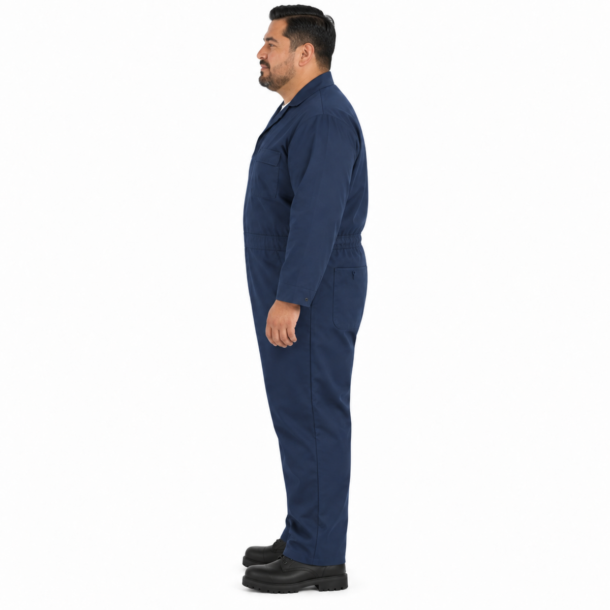 Overol ligero Red Kap CP30 para hombre Azul Marino, perfil izquierdo con modelo de talla extra | color:azul-marino