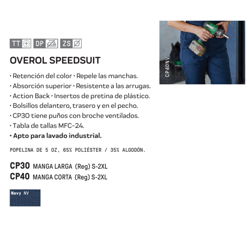 Ficha técnica oficial Red Kap CP40 overol ligero Speedsuit