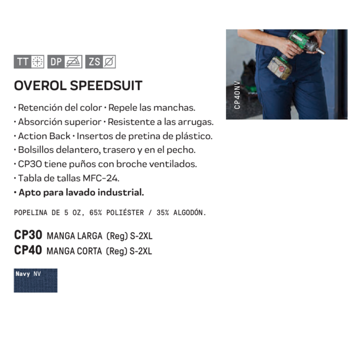 Ficha técnica oficial Red Kap CP40 overol ligero Speedsuit | color:azul-marino
