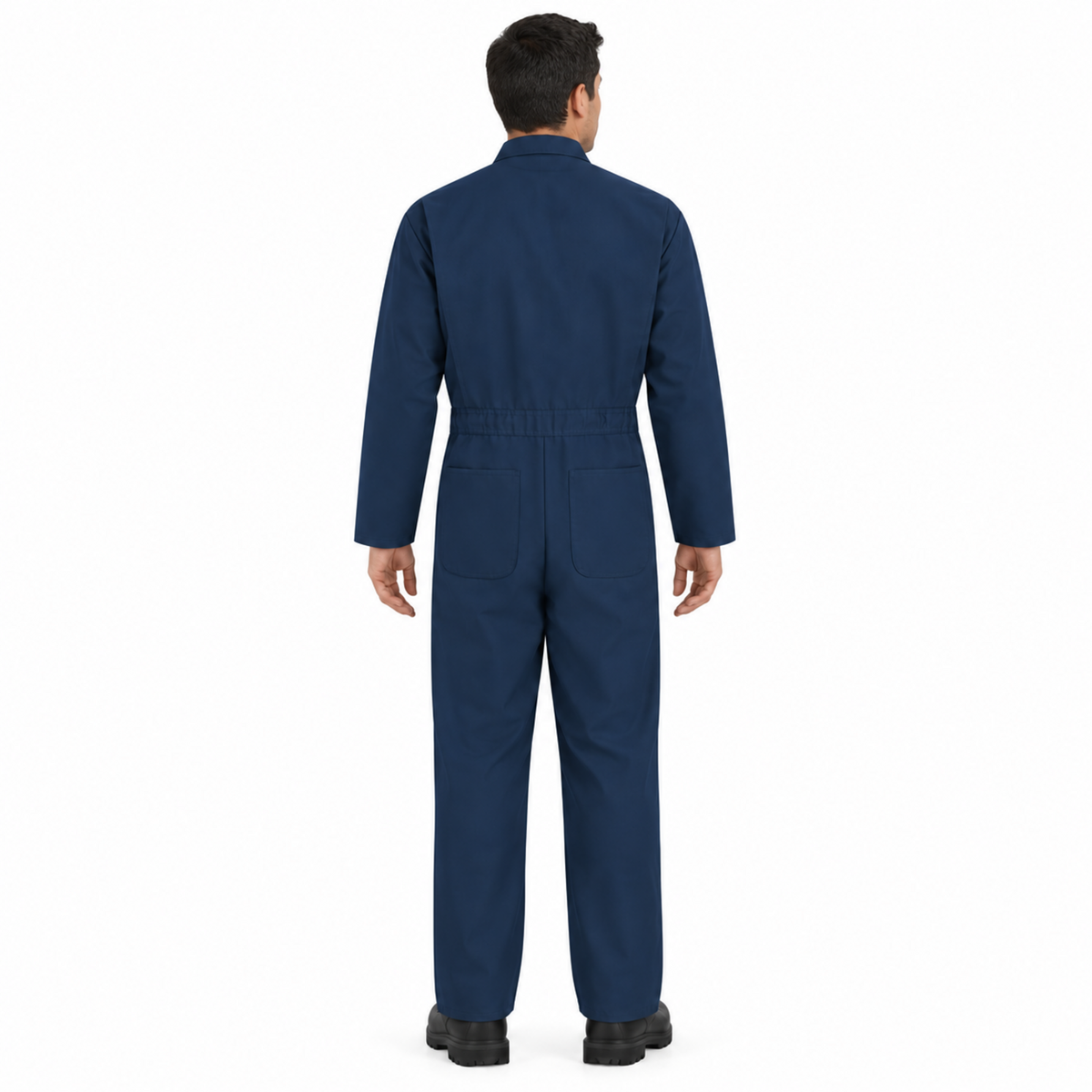 Overol de gabardina Red Kap CT10 para hombre azul marino, vista posterior con modelo mexicano | color:azul-marino