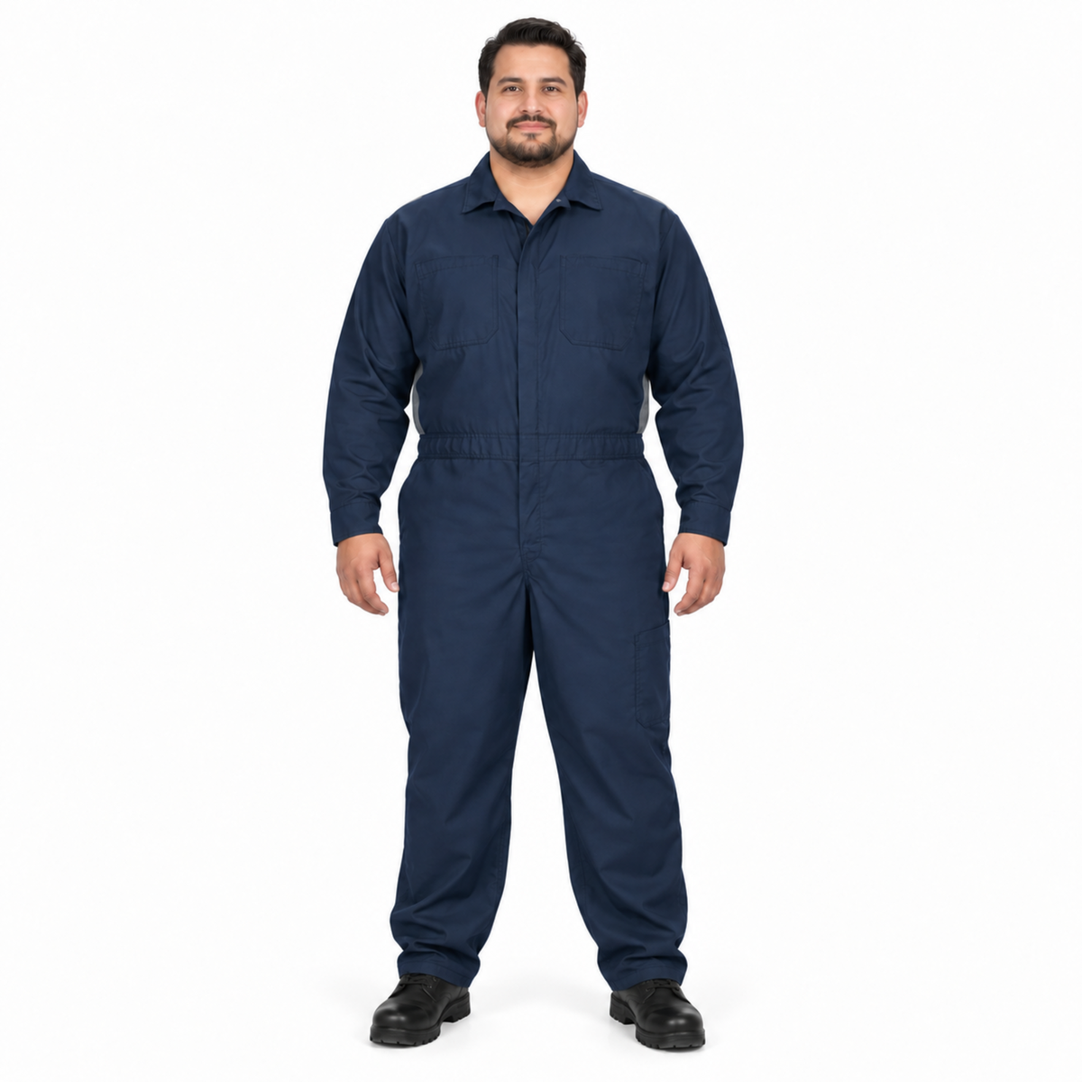 Overol Red Kap CY34 OilBlok para hombre azul marino con gris Oxford, vista frontal con modelo | color:azul-marino-gris-oxford