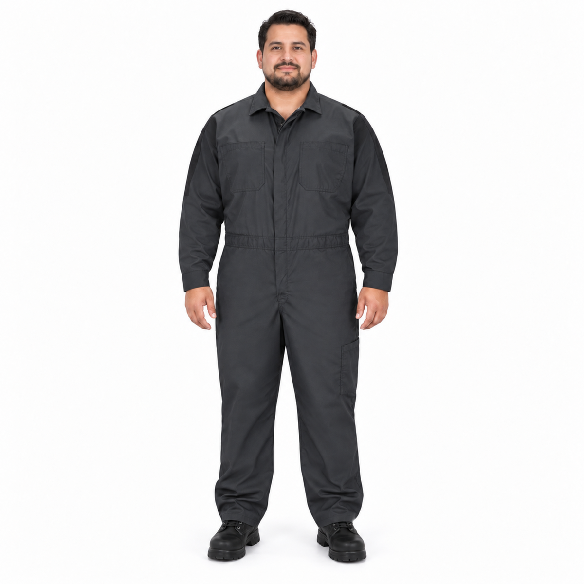 Overol Red Kap CY34 OilBlok para hombre gris Oxford con negro, vista frontal con modelo | color:gris-oxford-negro