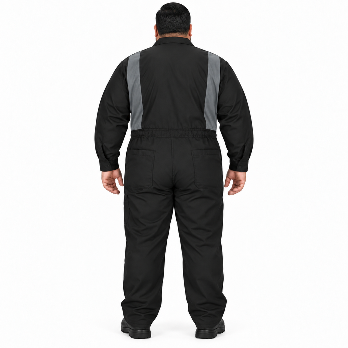 Overol Red Kap CY34 OilBlok para hombre talla 3XL negro con gris Oxford, vista de espalda con modelo | color:negro-gris-oxford