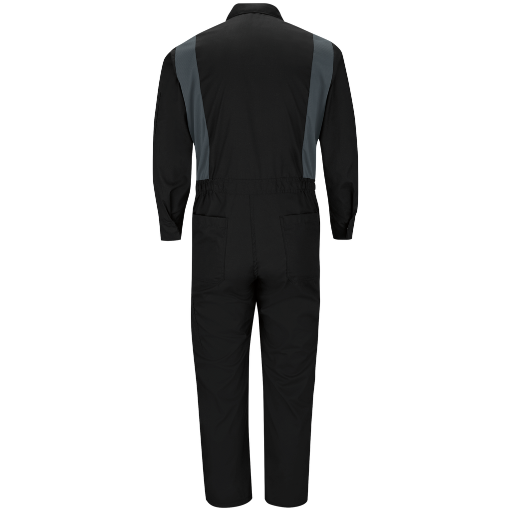 Overol Red Kap CY34 OilBlok negro con gris Oxford, prenda sola vista de espalda