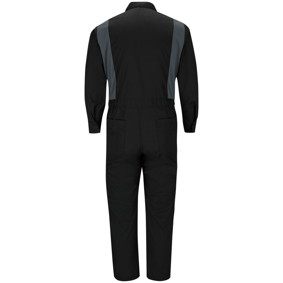 Overol Red Kap CY34 OilBlok negro con gris Oxford, prenda sola vista de espalda | color:negro-gris-oxford