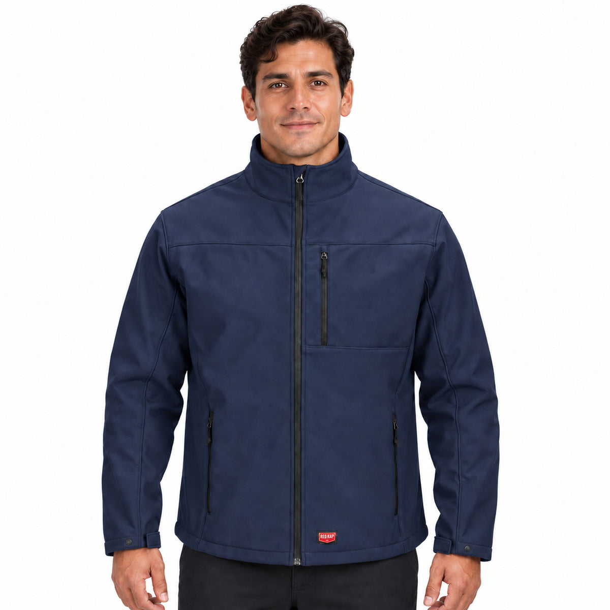 Red Kap JP68 chamarra softshell para hombre color azul marino, vista frontal con modelo | color:azul-marino