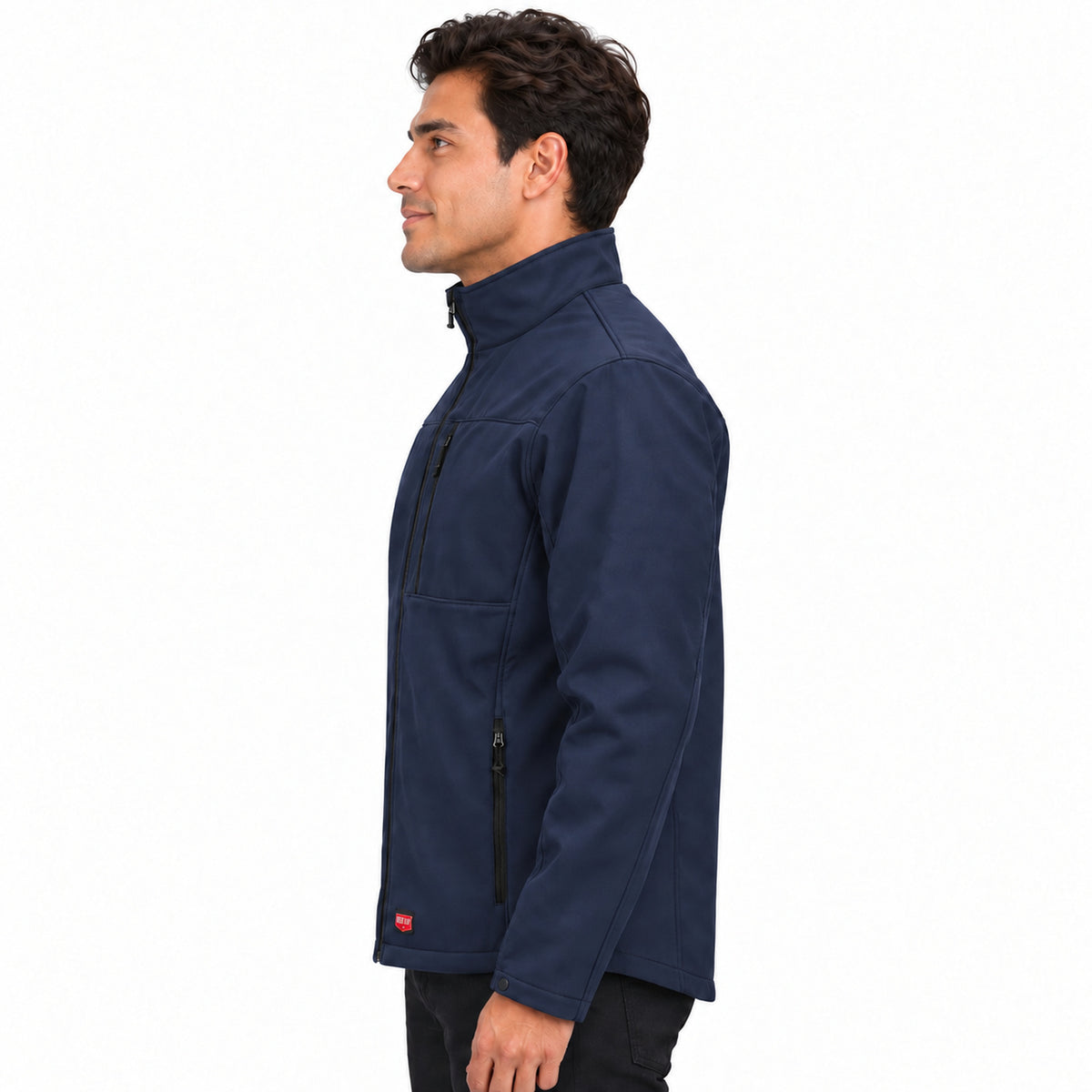 Red Kap JP68 chamarra softshell para hombre color azul marino, perfil izquierdo con modelo | color:azul-marino