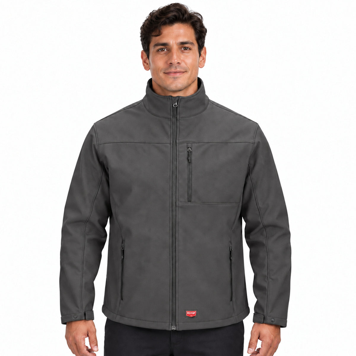 Red Kap JP68 chamarra softshell para hombre color gris Oxford, vista frontal con modelo | color:gris-oxford