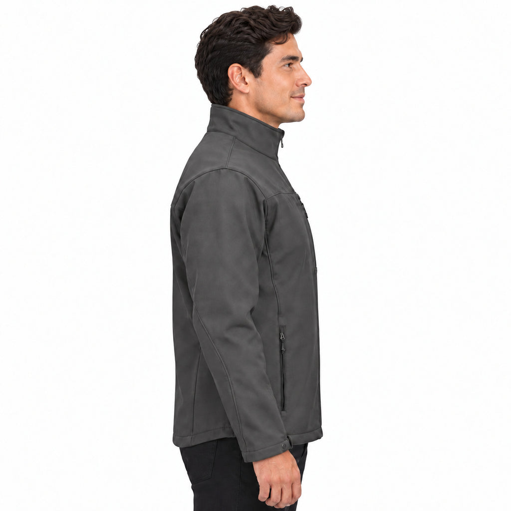 Red Kap JP68 chamarra softshell para hombre color gris Oxford, perfil derecho con modelo