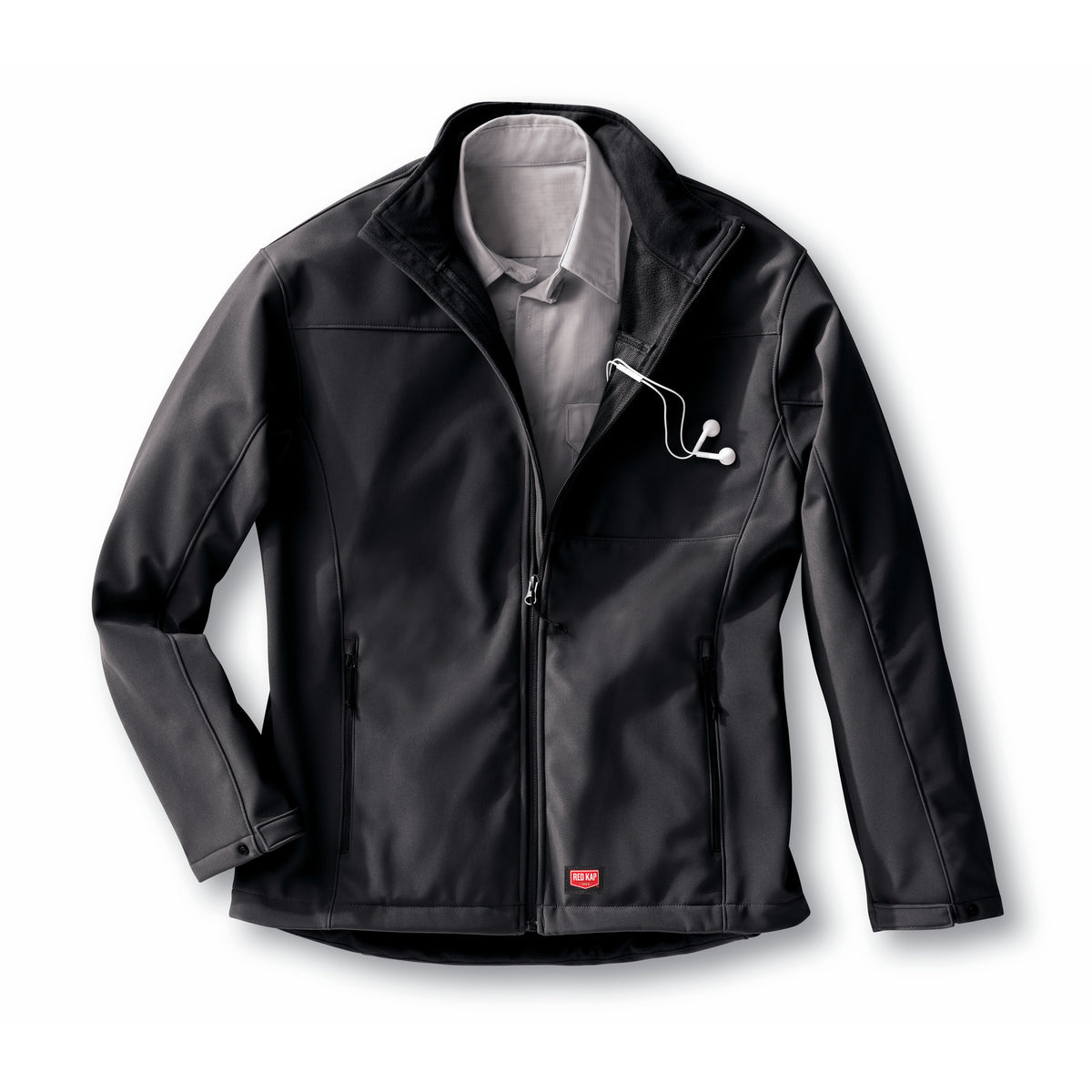 Red Kap JP68 chamarra softshell para hombre color negra, detalle de prenda | color:negra