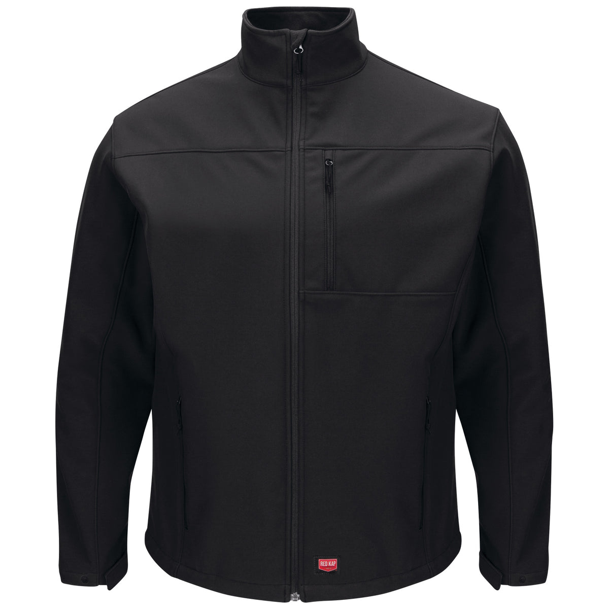 Red Kap JP68 chamarra softshell para hombre color negra, vista frontal de producto | color:negra