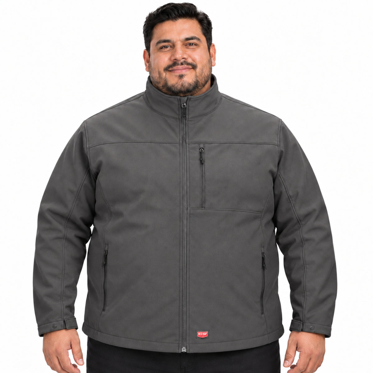 Chamarra softshell Red Kap JP68 para hombre talla extra gris Oxford, vista frontal con modelo | color:gris-oxford
