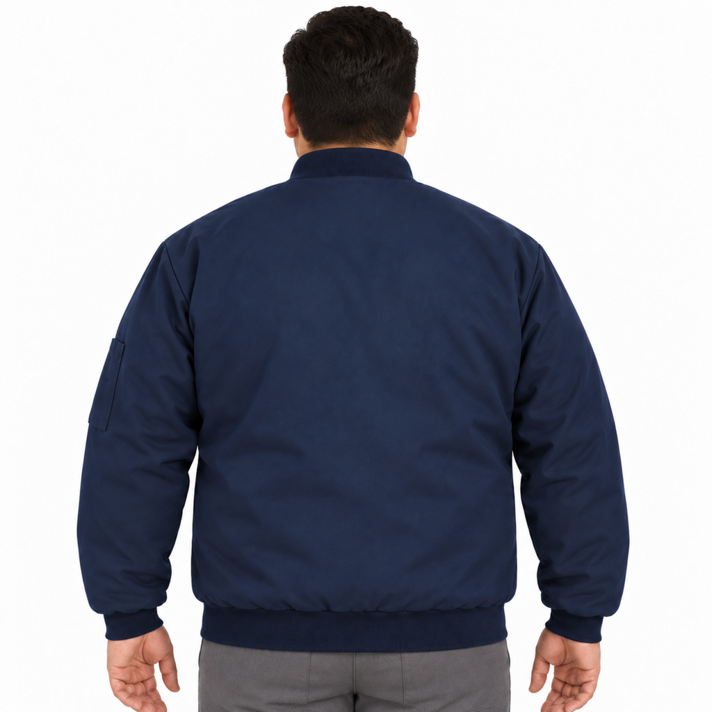 Chamarra de trabajo Red Kap JT36 para hombre azul marino, vista de espalda en modelo de talla regular