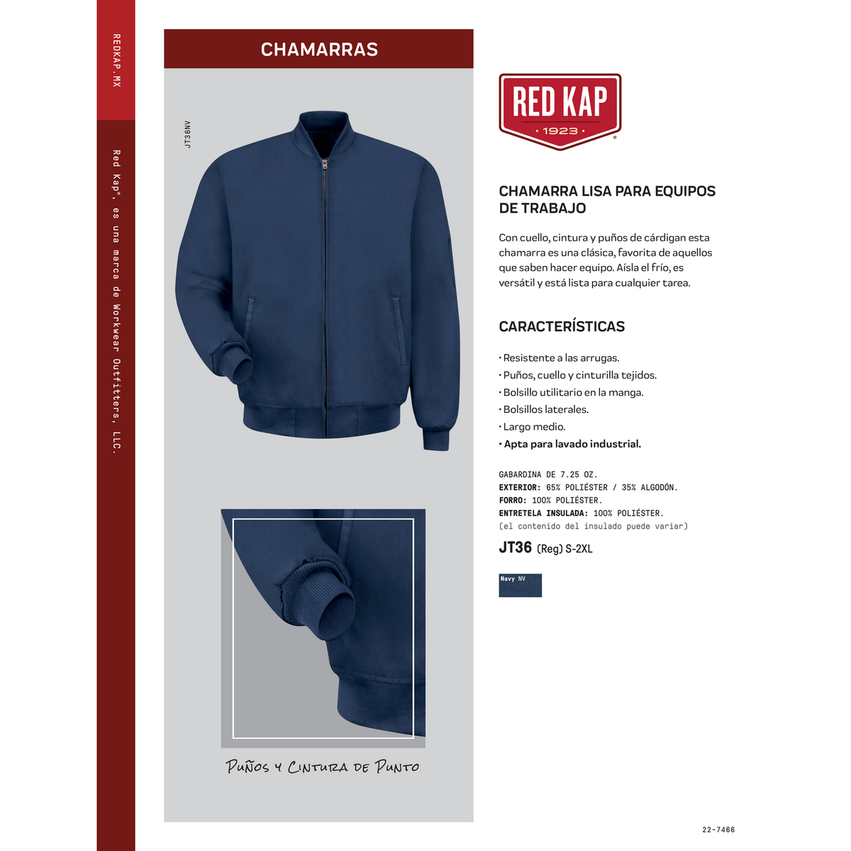 Ficha técnica de la chamarra de trabajo Red Kap JT36 para hombre azul marino | color:azul-marino