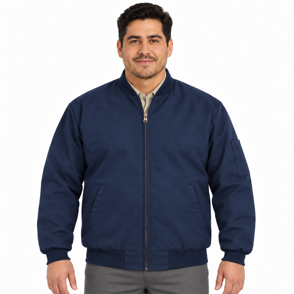 Chamarra de trabajo Red Kap JT36 para hombre azul marino, vista frontal en modelo de talla regular