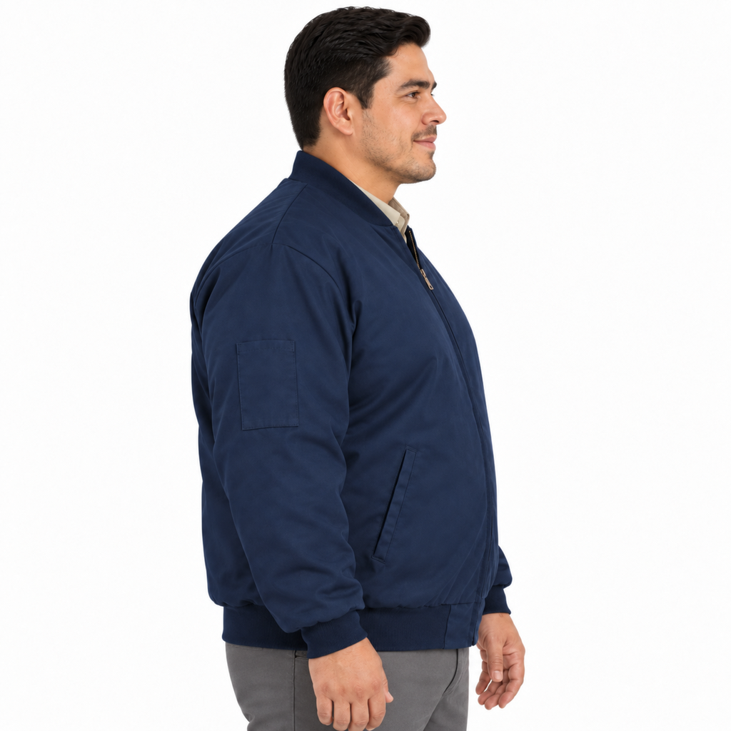 Chamarra de trabajo Red Kap JT36 para hombre azul marino, perfil derecho en modelo de talla regular