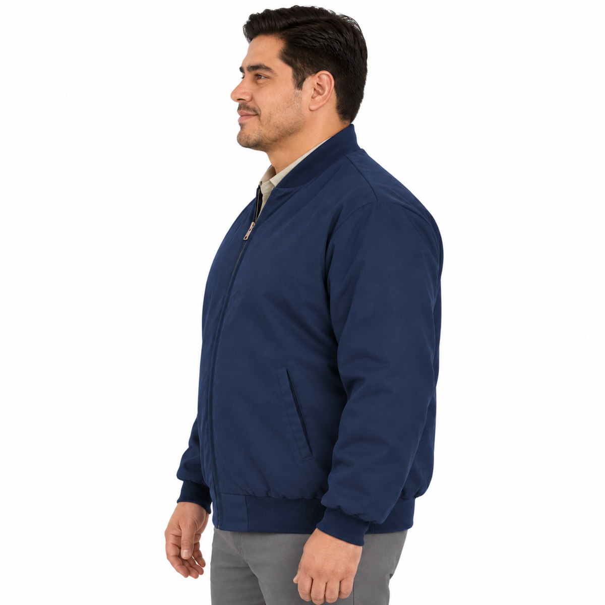 Chamarra de trabajo Red Kap JT36 para hombre azul marino, perfil izquierdo en modelo de talla regular | color:azul-marino