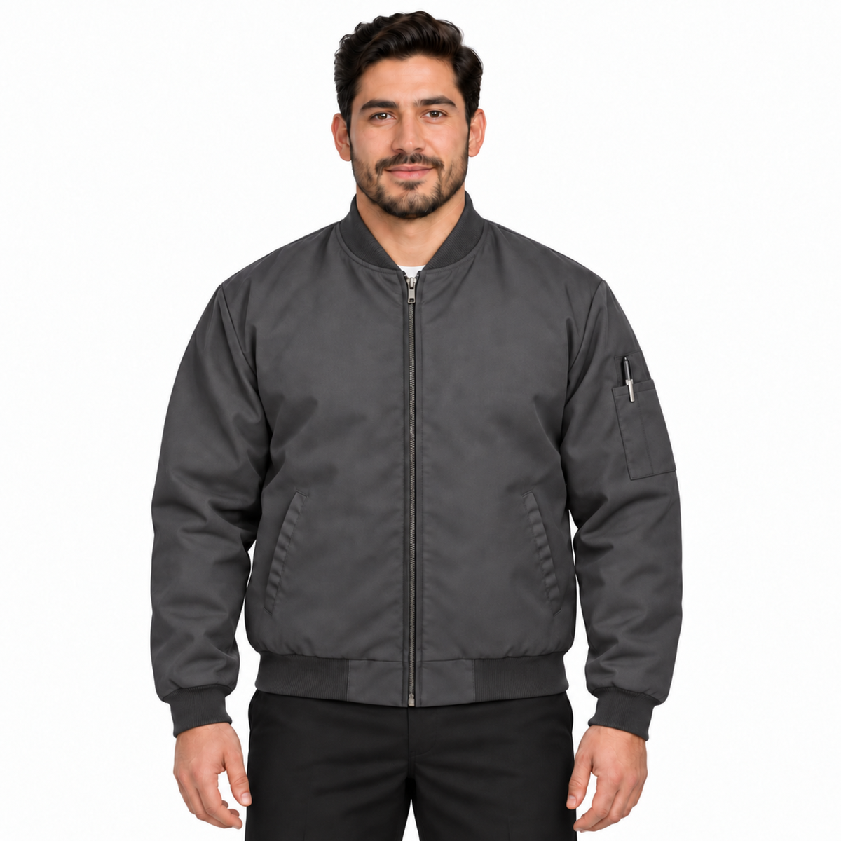 Chamarra de trabajo Red Kap JT38 gris Oxford, vista frontal en modelo | color:gris-oxford