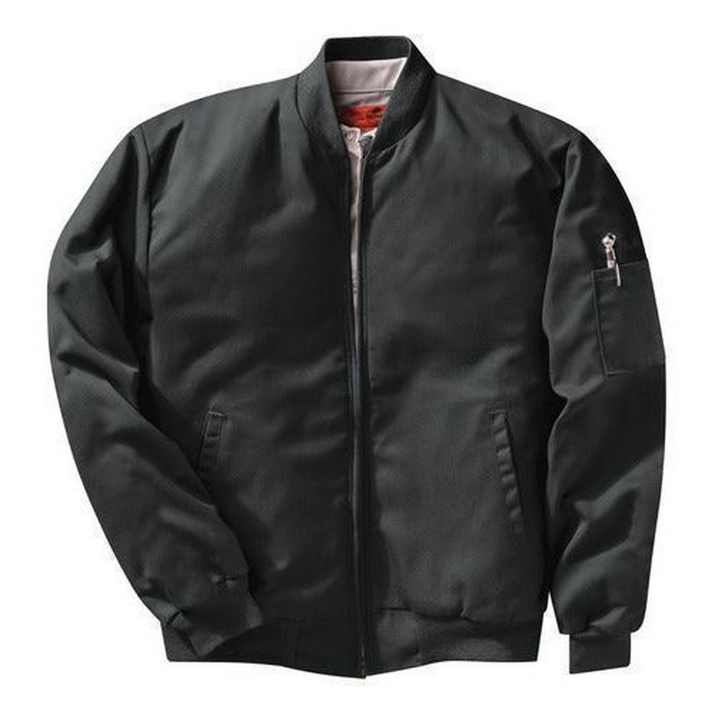 Chamarra de trabajo Red Kap JT38 negra, detalle frontal y bolsillo de manga