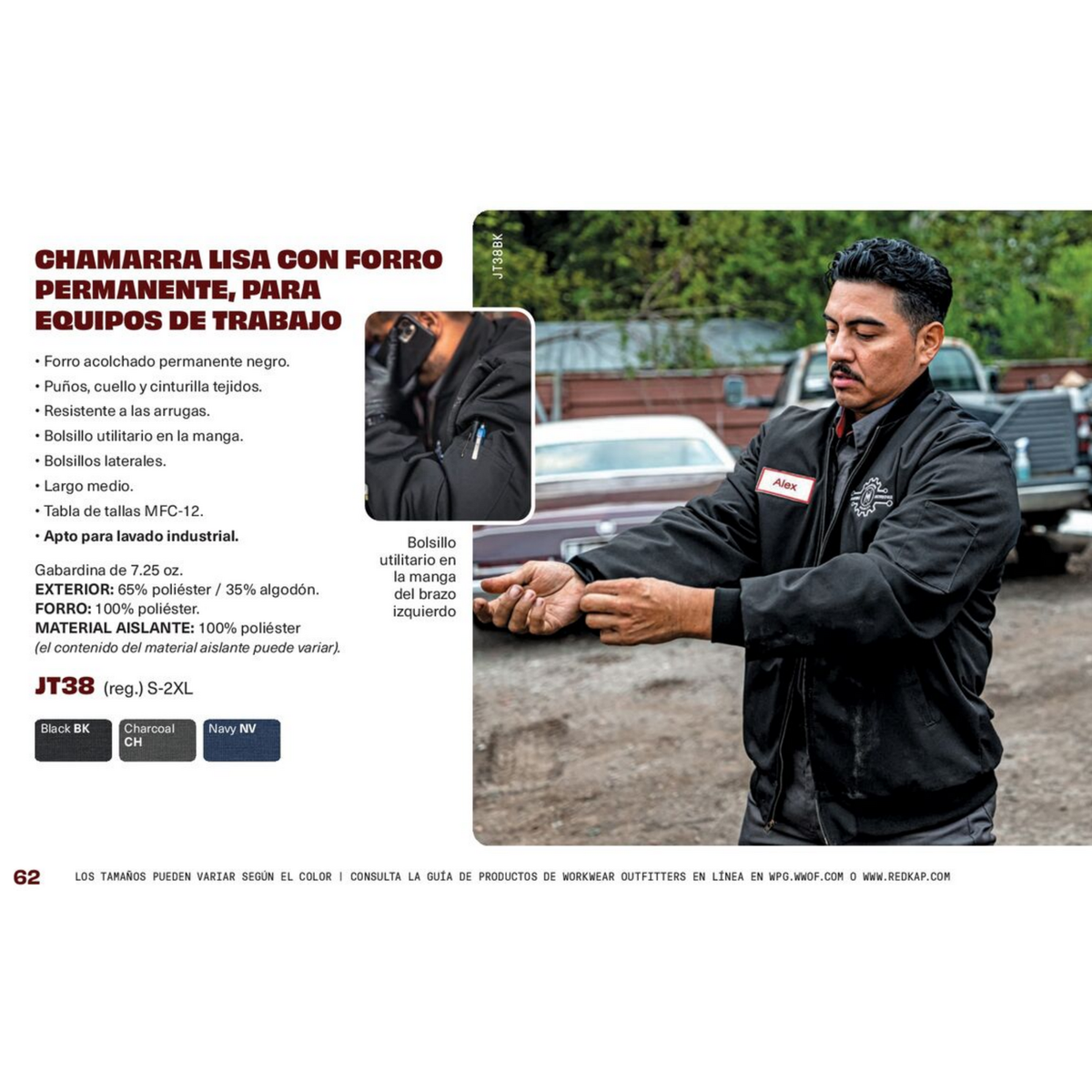 Ficha técnica de la chamarra de trabajo Red Kap JT38 para hombre | color:todos