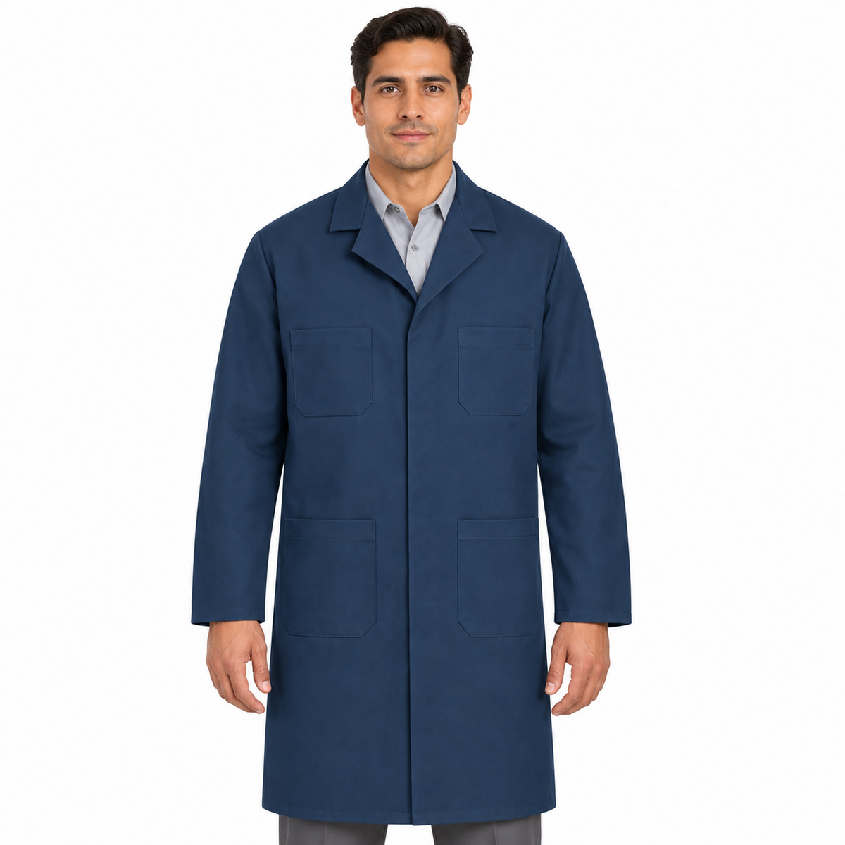 Bata industrial Red Kap KT30 para hombre azul marino, vista frontal con modelo | color:azul-marino