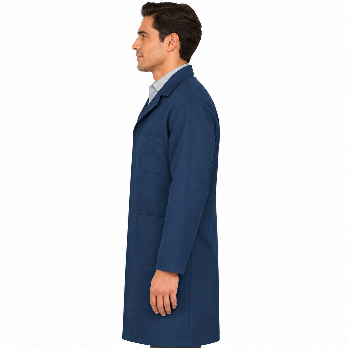 Bata industrial Red Kap KT30 para hombre azul marino, perfil izquierdo con modelo | color:azul-marino