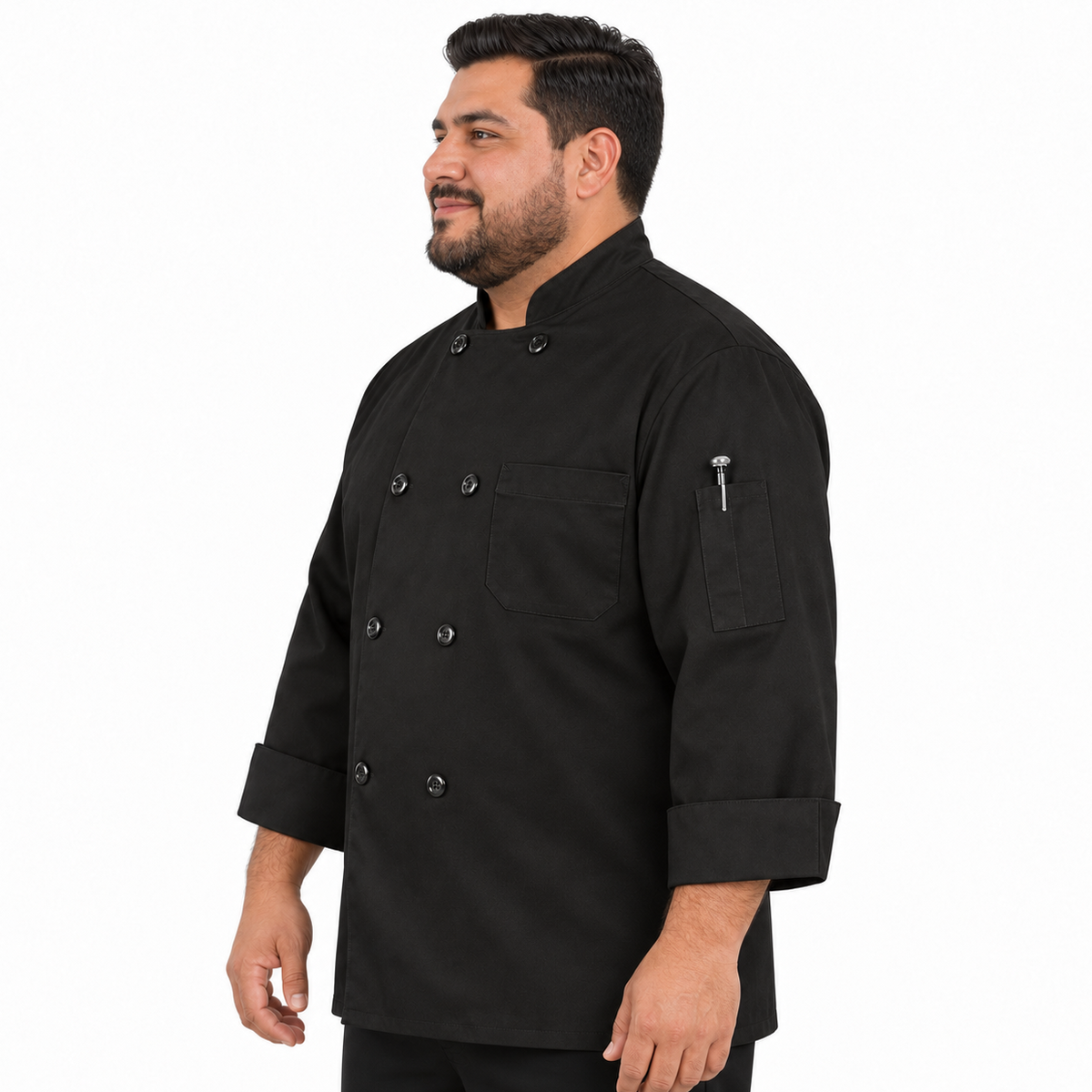 Filipina de chef Red Kap KT76 negra para hombre, perfil izquierdo y bolsillo para termómetro | color:negra
